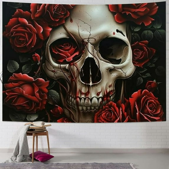 BCIIG Skull Roses Gothic Art Tapestry Wall Hanging Unique Style for Home Wall Decor Living Room Bedroom 40x30inch