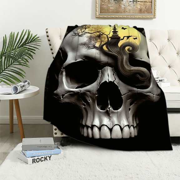 BCIIG Skull Snake Moon Warm Lightweight Blanket Soft Fleece Throw Blanket Living Room Sofa Decor Gifts All Seasons 40x50in