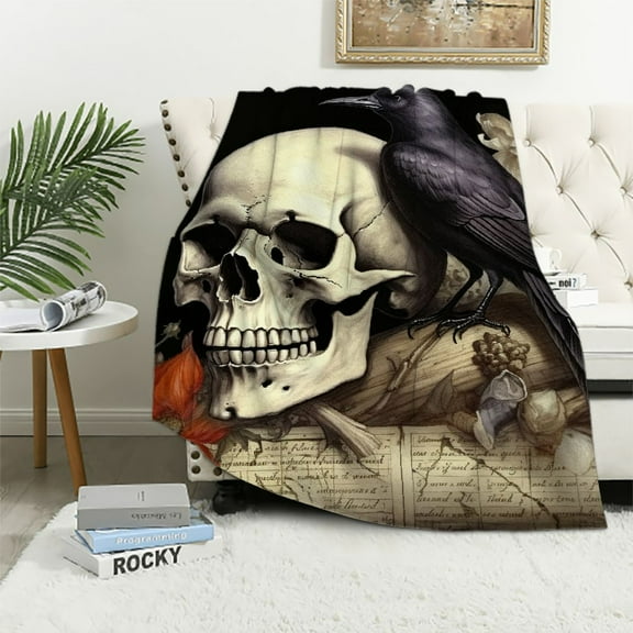 BCIIG Skull Theme Warm Lightweight Soft Fleece Blanket Throw Blanket for Living Rooms Sofa Decor Cow Gifts All Seasons Bed 40x50in