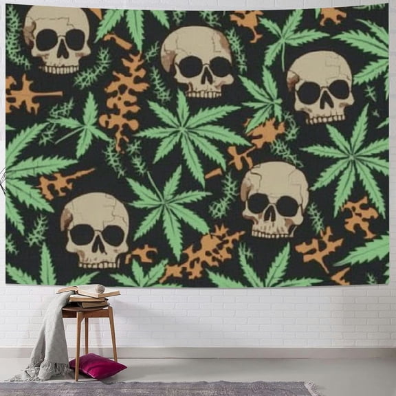 BCIIG Skull Weed Cotton Linen Hanging Pictures with Frame Personalized Wall Art Poster Wall Hanging Tapestry Painting 18x24inch(45x60cm) 60x50inch