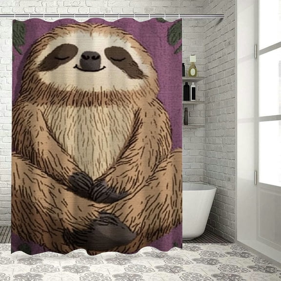 BCIIG Sloth Bathroom Décor Set with Hooks, Graphic Print Polyester Fabric Fashion Shower Curtain Washable with Hooks 69"x72