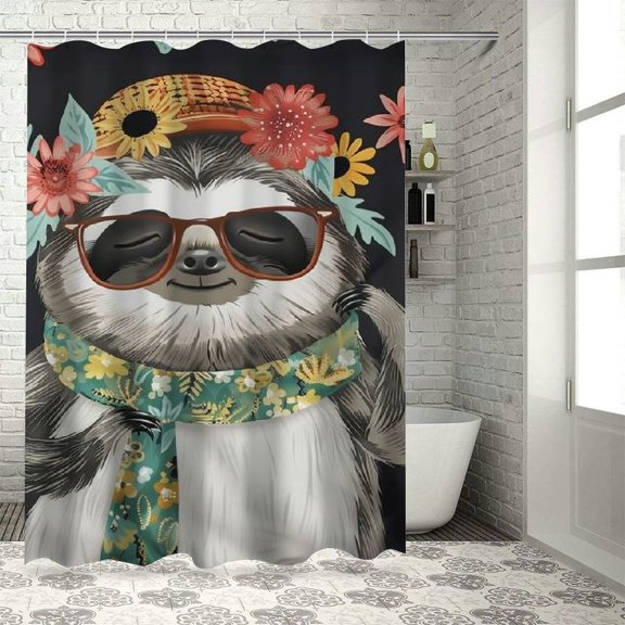 BCIIG Sloth Bathroom Decor Set - Colorful Luxurious Graphic Print Polyester Fabric Fashion Shower Curtain Set with Hooks, Chic Modern Design 69"x72