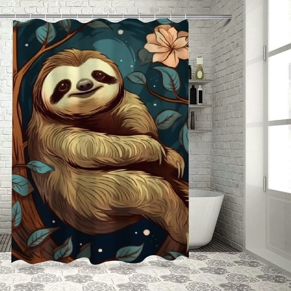 BCIIG Sloth Bathroom Decor Set with Hooks, Colorful Luxurious Graphic Print Polyester Fabric Shower Curtain Set, Waterproof Bathroom Decoration, 100% Polyester, Multi Size 69"x72
