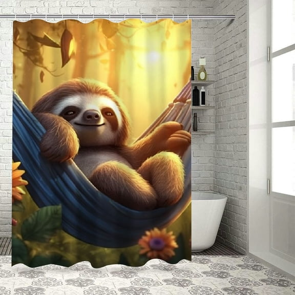 BCIIG Sloth Bathroom Decor Set with Hooks - Colorful Polyester Fabric Shower Curtain Set for Home Bathtubs Decoration, Waterproof and Easy to Install 60"x72