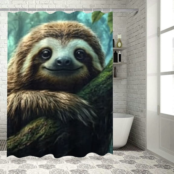 BCIIG Sloth Bathroom Decoration Set with Hooks, Colorful Luxury Graphic Printed Polyester Cloth Fashion Shower Curtain, 100% Polyester Fiber, Washable, Waterproof, Hooks Included 60"x72