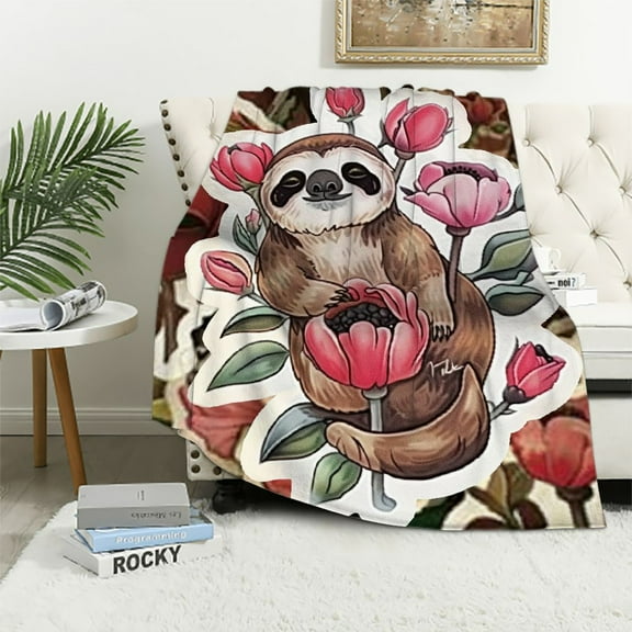 BCIIG Sloth Blanket - Soft Fuzzy Throw Blankets for Kids - Crib Size Blanket for Bed & Couch - Brown Cute Throws Gifts 50x60in