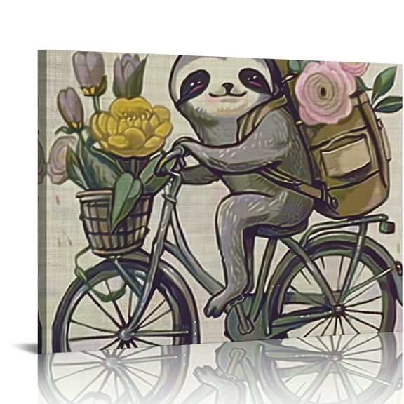 BCIIG Sloth Flowers Wall Decor for Bedroom Kitchen Living Room Home Office, High Resolution Canvas Art Print, Handmade with Care, Set of Quality Prints 16x12in