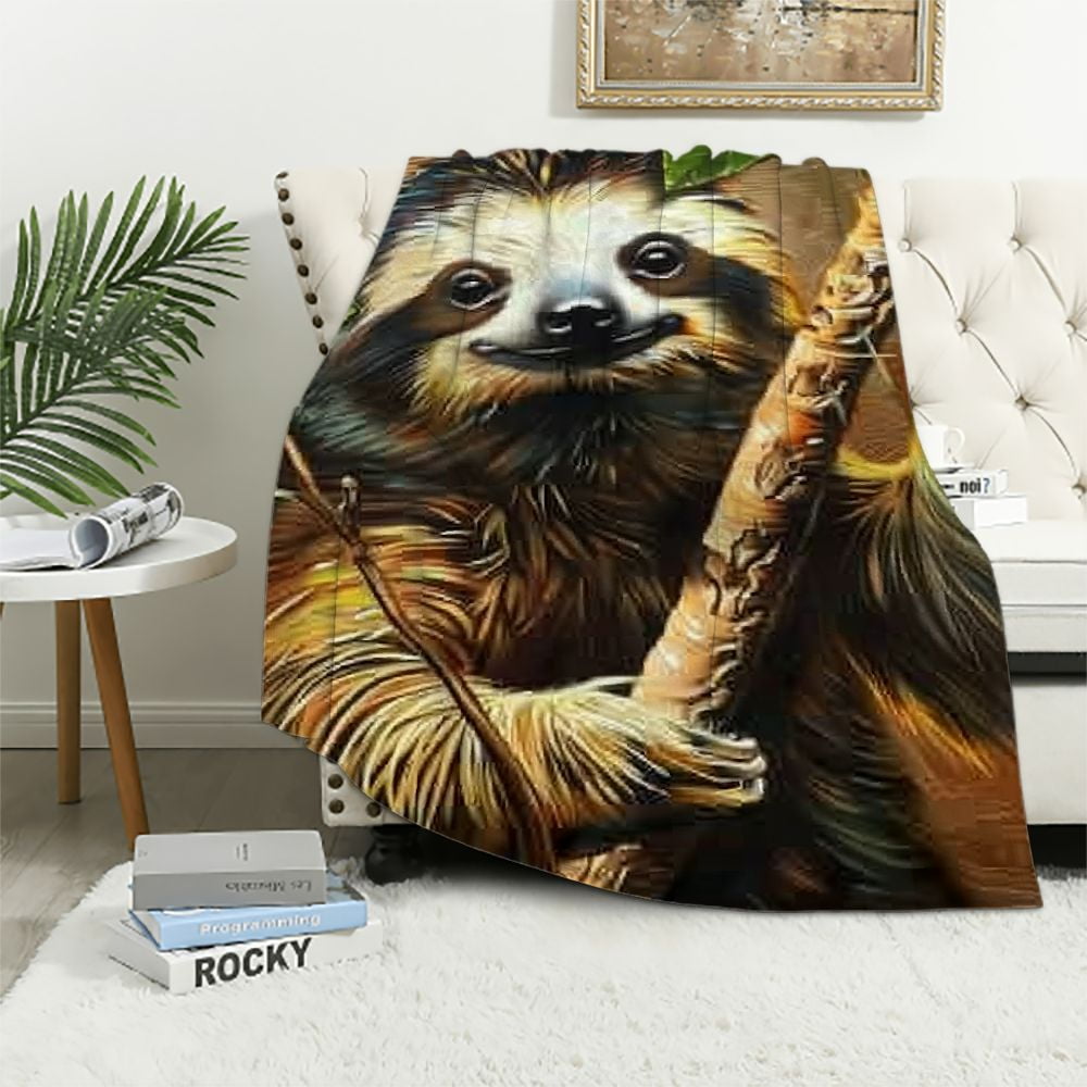 BCIIG Sloth Leaf Stick Warm Lightweight Blanket Soft Fleece Blankets
