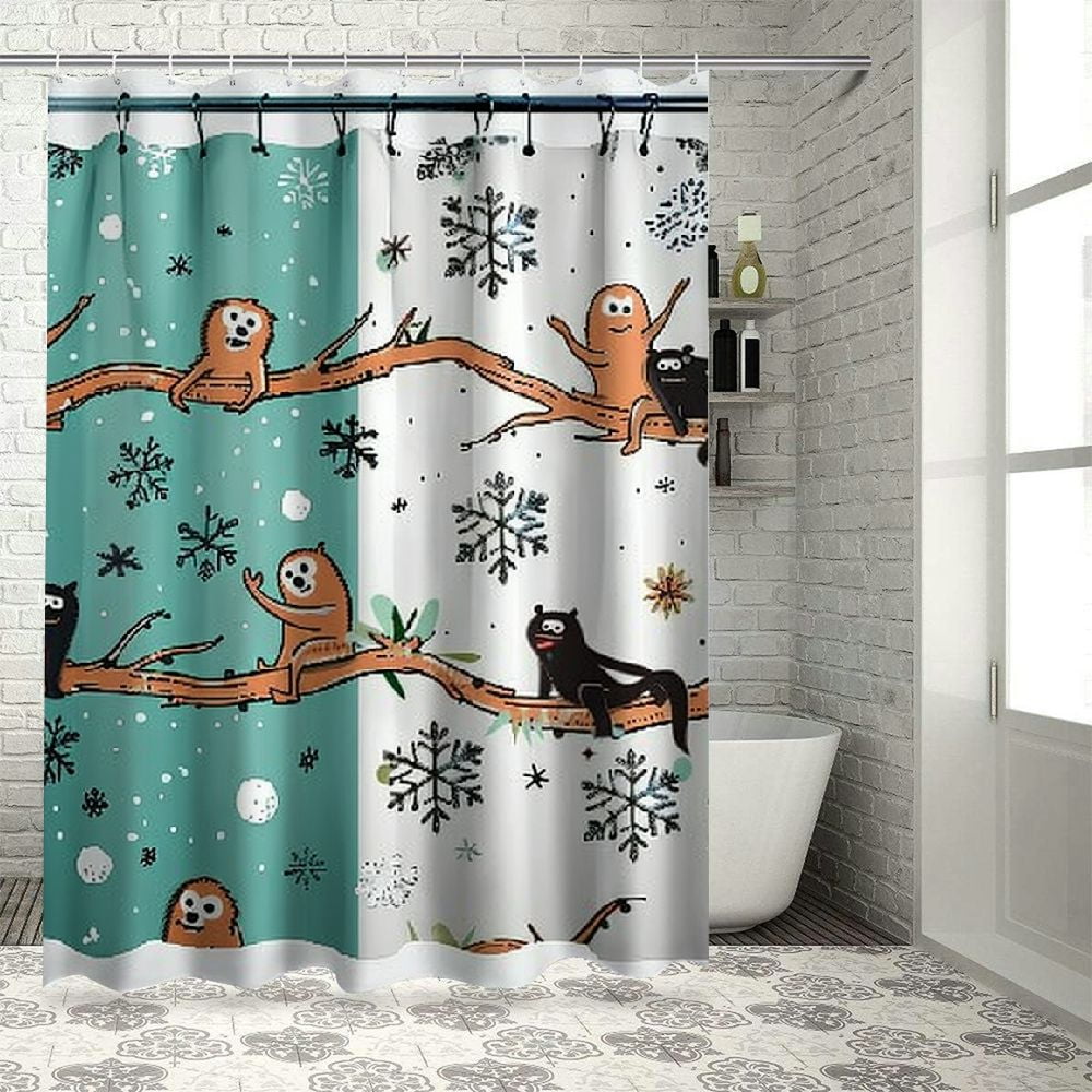 BCIIG Sloth Shower Curtain, Pattern Hand Drawn Sloths on Branches