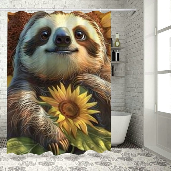 BCIIG Sloth Sunflower Furry Art Bathroom Shower Curtain Set with Hooks 100% Polyester for Bathroom Decoration 36"x72