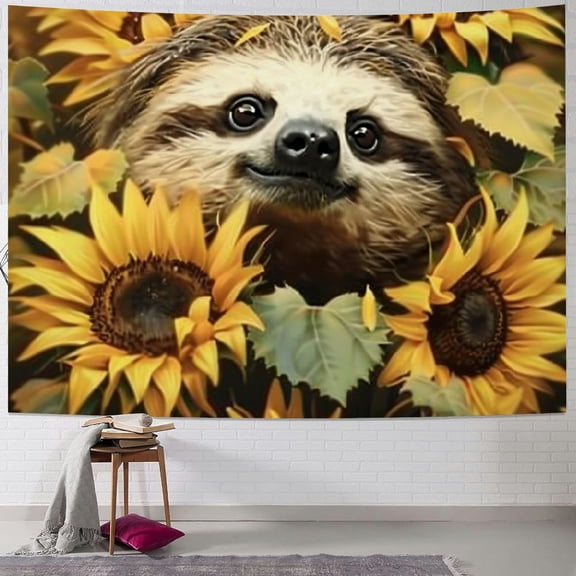 BCIIG  Sloth Sunflower Tapestry Wall Hanging Poster Banner Aesthetic Wall Tapestries Wall Art Funny Flag Dorm Backdrop for Bedroom Living Room Home Decor 50x40inch