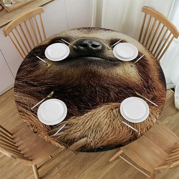 BCIIG Sloth Theme Round Tablecloth with Elastic Edge - Stain-Resistant and Washable - Ideal for Indoor and Outdoor Use - 100% Polyester - Waterproof - Multiple Sizes Available 31"-35