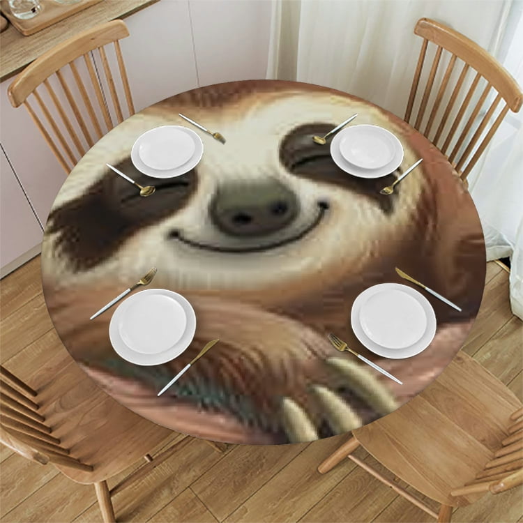 BCIIG Sloth Theme Round Tablecloth Stain-Resistant Washable Ideal for ...
