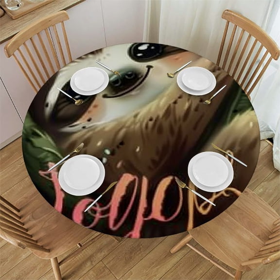 BCIIG Sloth Theme Round Tablecloth Stain-Resistant Washable Indoor Outdoor Table Cover 100% Polyester Waterproof Fabric Ideal for Restaurants Weddings Parties 46"-50