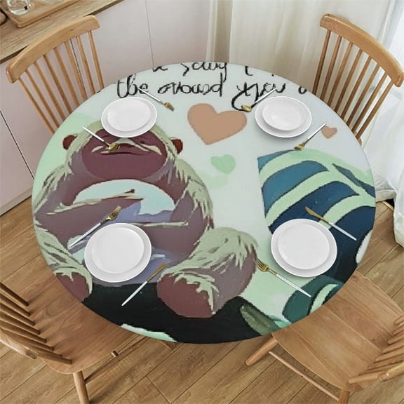 BCIIG Sloth Theme Waterproof Resistant Fabric Round Tablecloth 100% Polyester Ideal for Indoor and Outdoor Use Stain-Resistant and Easy to Clean 38"-42