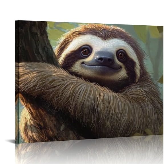 BCIIG Sloth Tree Branch Smile Canvas Prints Wall Art for Living Room Bedroom Office Decor 16x12in