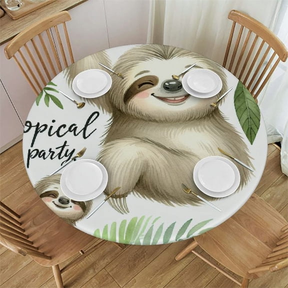 BCIIG Sloths Foliage Tropical Round Table Cover Stain Resistant Washable Indoor Outdoor Tablecloth Kitchen Dining Wedding Parties 100% Polyester Fiber 54-58
