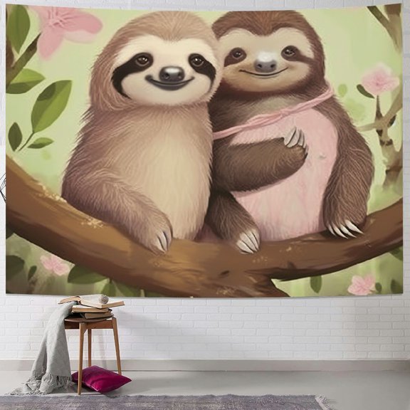 BCIIG Sloths Tree Branch Cute Tapestry Wall Hanging Unique Style for Home Decor - Graphic Tapestries for Living Room Bedroom Dorm 40x60inch