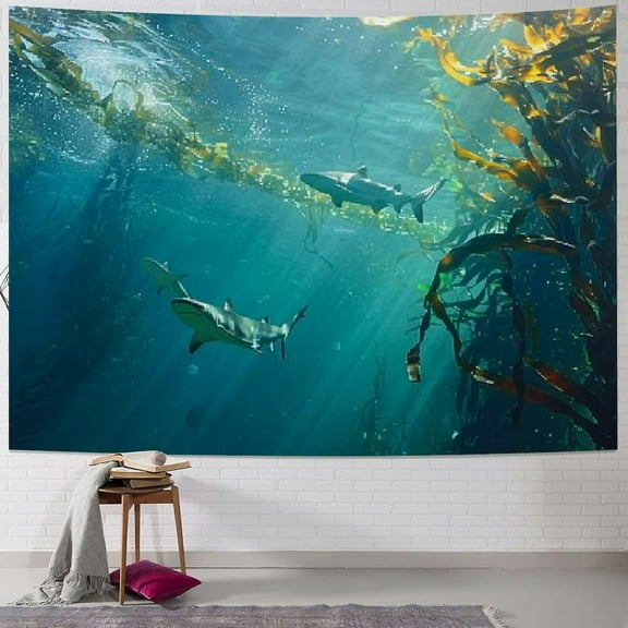BCIIG  - Small Shark in The Ocean with Amazing Light Ray - Removable Wall Mural | Self-Adhesive Large Wallpaper