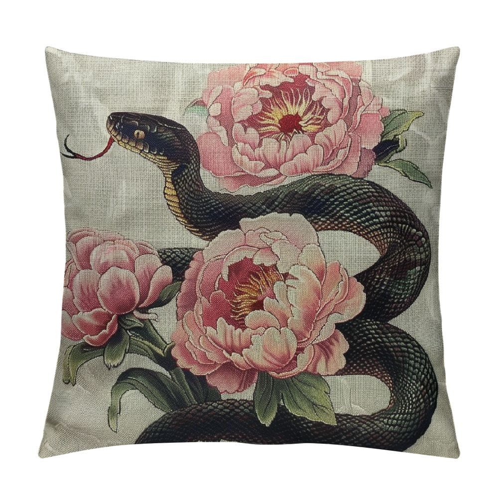 BCIIG Snake Pillows Decorative Throw Pillow Cover Snakes in Rose Flower
