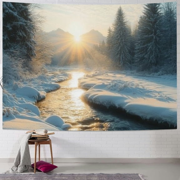 BCIIG Snow-Covered Forest Tapestry Wall Hanging Unique Style Graphic Tapestries Home Wall Decor Art for Living Room Bedroom Apartment Farmhouse Dorm 40x60inch