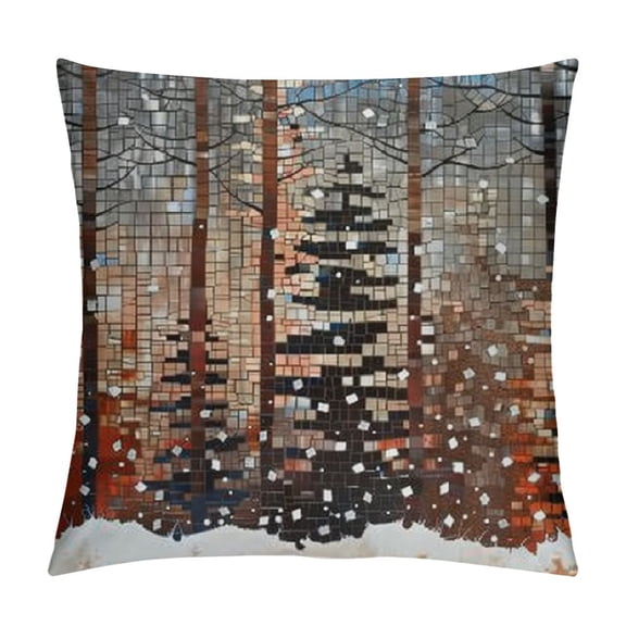 BCIIG Snow Mosaic Graphic Decorative Throw Pillow Cover for Home Couch Living Room Bed Sofa - Winter Theme Printed on Both Sides - 1PC 24x24in