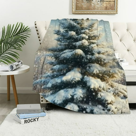 BCIIG Snow Wonderland Pine Tree Christmas Blanket Ultra-Soft Micro   Throw Blanket Microfiber Blanket All Seasons Warm Air Conditioner Blanket Lightweight Flannel Blankets for Bed Couch  50x60in
