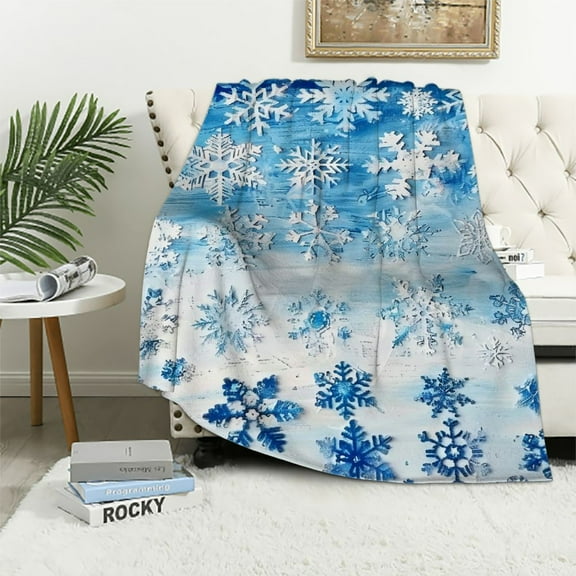 BCIIG Snowflake Kids Throw Blanket,Tie-dye Graffiti Style Bed Blanket for Boys Girls,Merry Christmas New Year Winter Fleece Blanket,Blue Fashion Fuzzy Blanket 40x50in