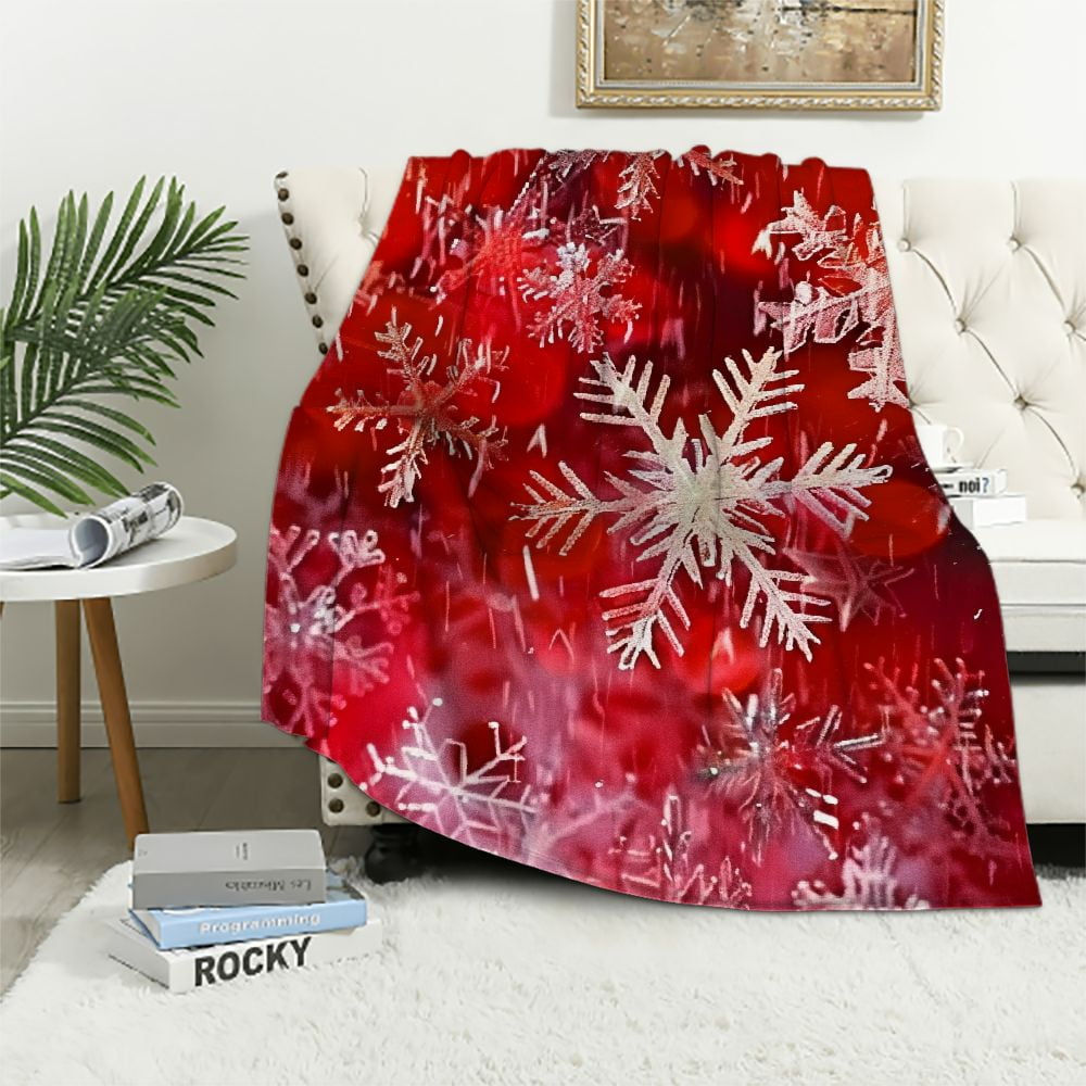 Snowflake Red Fleece Christmas Throw Blanket for Kids