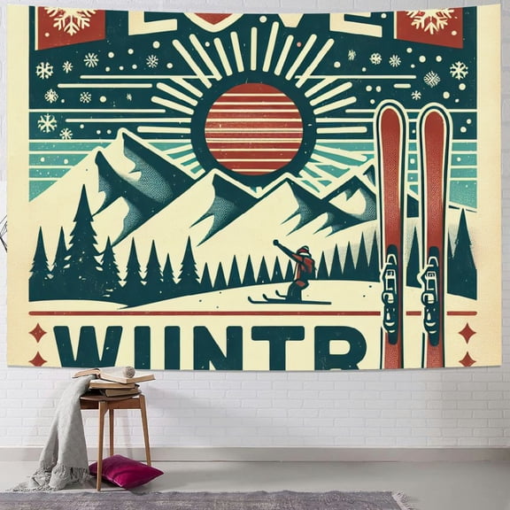 BCIIG Snowflakes Skis Winter Tapestry Wall Hanging Unique Style Home Wall Decor Art Living Room Bedroom Apartment Farmhouse Dorm Bedroom Living Room Dorm Wall Hanging 40x60inch