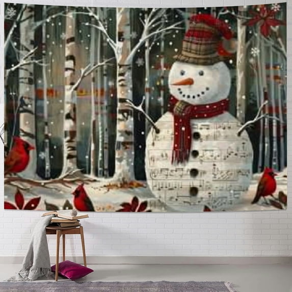 BCIIG Snowman Forest Cardinal Tapestry Wall Hanging Unique Style 40x30inch