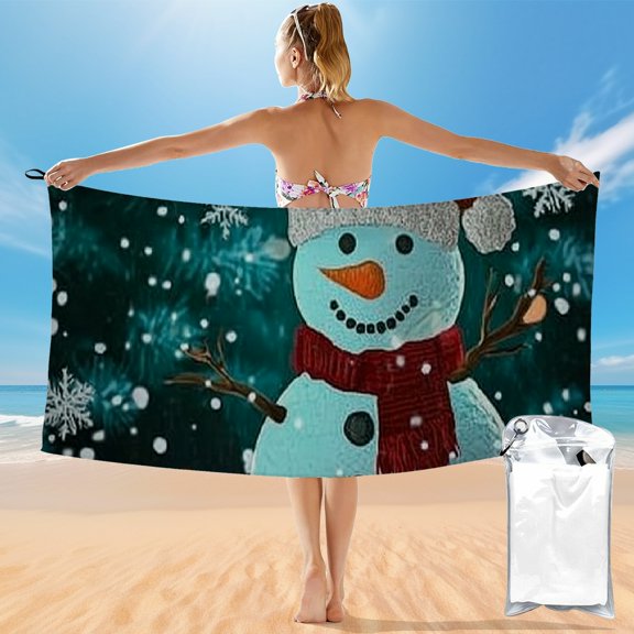 BCIIG Snowman Quick Drying Compact Beach Towel for Beach Vacations and Outdoor Recreation Christmas Theme 27.5x55in 55x27.5in