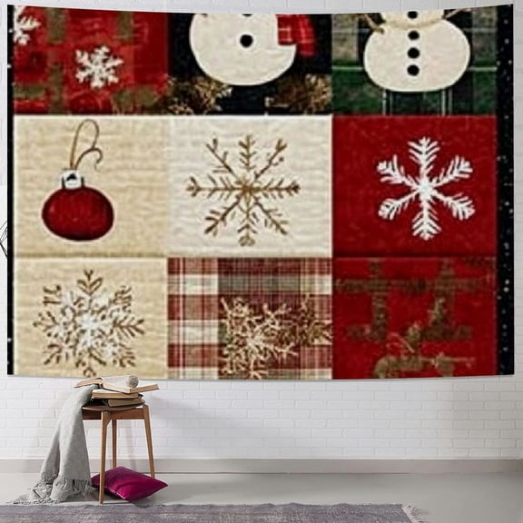 BCIIG Snowman Reindeer Quilt Tapestry Wall Hanging Unique Style for Home Wall Decor Art - Christmas Short Plush Material 40x30inch