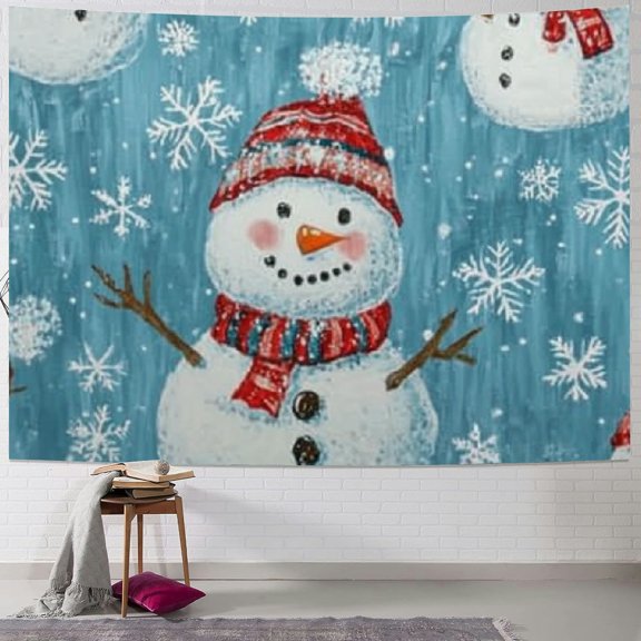 BCIIG Snowman Snowflakes Naive Art Tapestry Wall Hanging Decor 40x60inch