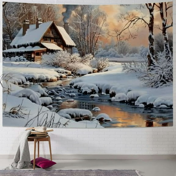 BCIIG Snowy Landscape Tapestry Wall Hanging Unique Style Graphic Tapestries for Home Wall Decor in Living Room Bedroom Farmhouse Dorm 40x30inch