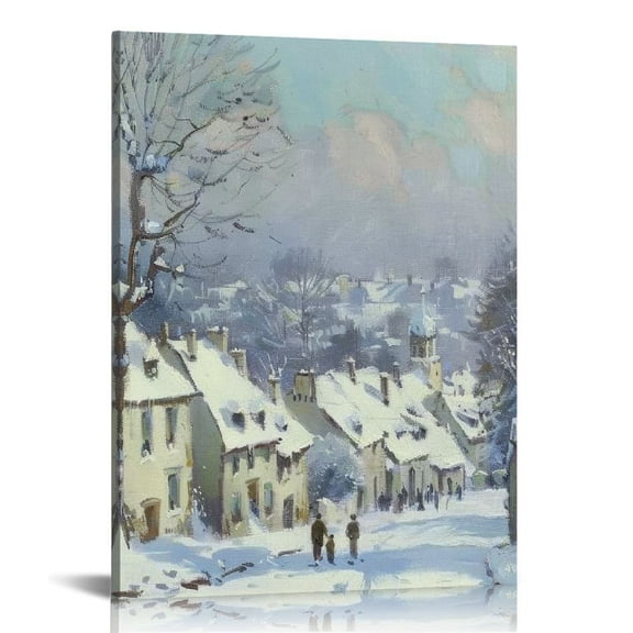 BCIIG Snowy Village Trees People Fine Art Aesthetic Poster & Print Wall Painting for Living Room Bedroom Home Office Wall Decor 12x16 in