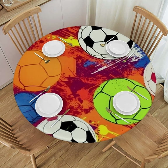 BCIIG Soccer Balls Round Table Cover Stain Resistant and Washable, Indoor Outdoor Tablecloth for Kitchen Dining Wedding Parties, 100% Polyester Tablecloths 46"-50