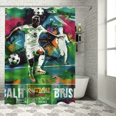 BCIIG Soccer Player Bathroom Decor Set Colorful Luxurious Graphic Polyester Fabric Shower Curtain with Hooks 69x72