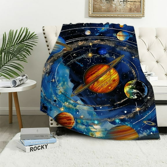 BCIIG Solar System Fleece Blanket for Bed Queen Size Space Fleece Throw Blanket for Boys, Men, Unisex and Kids Super Soft Plush Planetary Blanket Throw Fleece Blanket White
