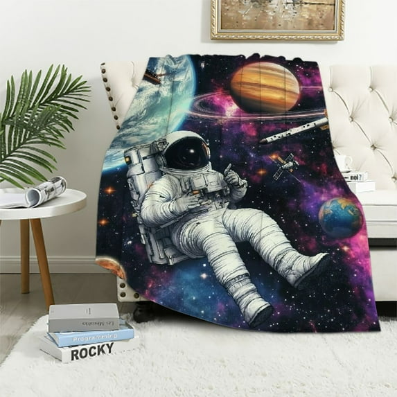 BCIIG Space Blanket Galaxy Astronaut Throw Blankets Cozy Flannel Blanket Soft Warm Plush Lightweight Solar System Gifts Bedding for Boys Girls Teens Kids Adults for Couch Sofa Bed 50x60in