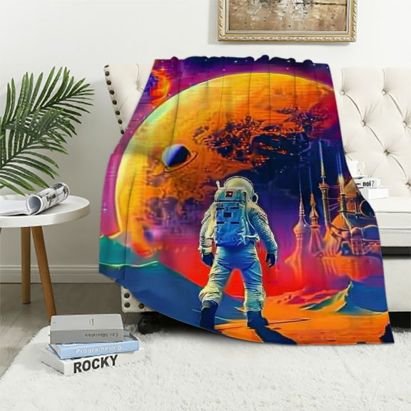 BCIIG Space Suit Red Planet Castle Warm Lightweight Blanket Soft Fleece Blankets Throw Blanket for All Seasons 50x60in