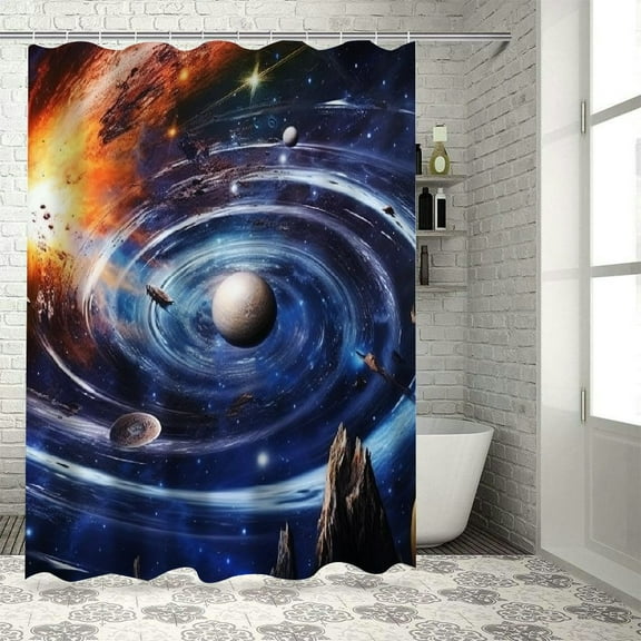 BCIIG Spiral Galaxy Star Trekker Space Shuttle Bathroom Decor Set Polyester Fabric Fashion Shower Curtains with Hooks 60"x72