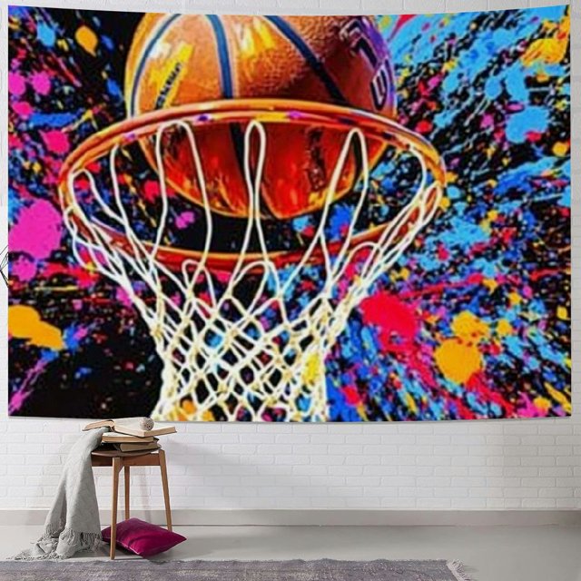 BCIIG Sports Basketball Tapestry Watercolor Basketball Tapesrties Décor