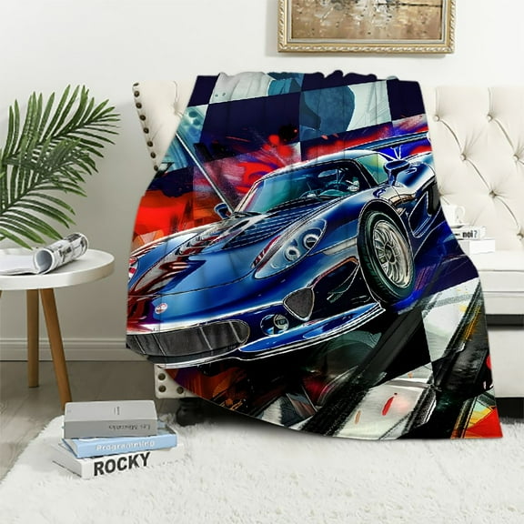 BCIIG Sports Car Race Track Checkered Flag Warm Lightweight Blanket Soft Fleece Throw Blanket for All Seasons 50x60in