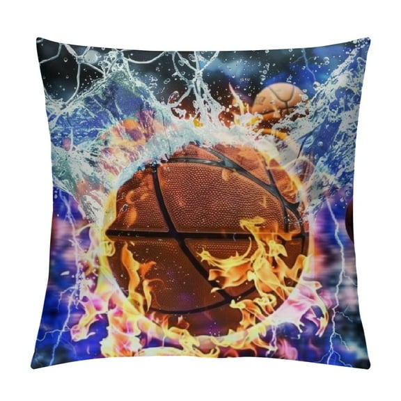 BCIIG Sports Throw Pillow Cover for Boys,Baseball Basketball Pillow Cover ,Soccer Football Square Pillow Case for Kids Teens Men,Red Blue Ice Fire Cushion Case for Bedroom Living Room 12x12in