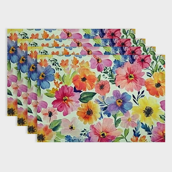 BCIIG Spring Summer Placemats Set of 4 Washable Non-Slip Heat Resistant  Spring Floral Watercolor Multicolor Thick Place Mats Decorative Linen  Table Mat for Dining Table Kitchen Home Decor 18x12in
