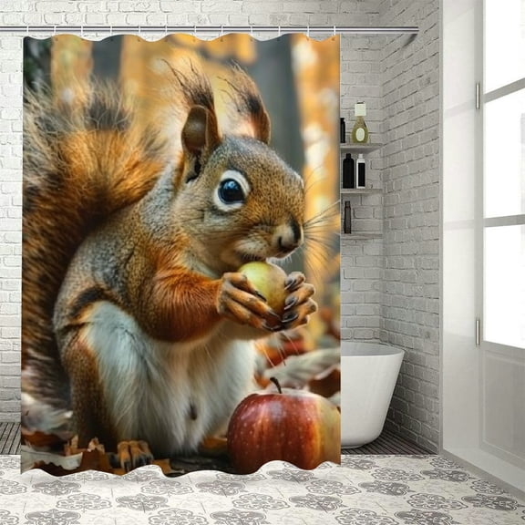 BCIIG Squirrel Apple Woods Bathroom Decor Set with Hooks Colorful Luxurious Graphic Print Polyester Fabric Fashion Shower Curtain Set 36x72