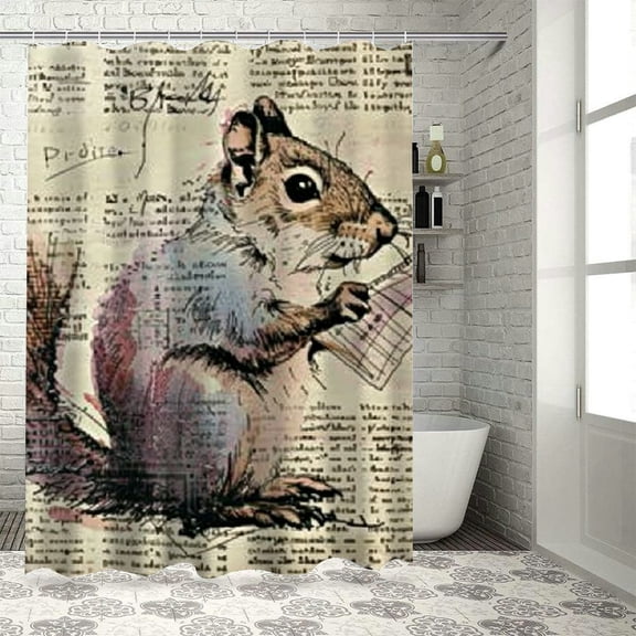 BCIIG Squirrel Bathroom Decor Set with Hooks, Colorful Luxurious Graphic Print Polyester Fabric Fashion Shower Curtain Set, 100% Polyester Home Bathtubs Bathroom Decoration 36x72