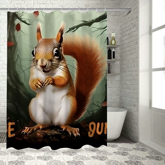 BCIIG Squirrel Bathroom Decor Set with Hooks, Colorful Luxurious Graphic Print Polyester Fabric Shower Curtain Set, Waterproof Bathroom Decor Set 69x72