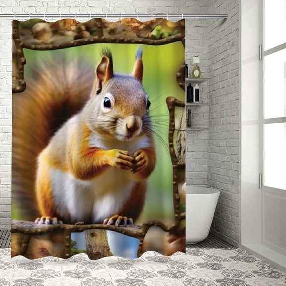 BCIIG Squirrel Bathroom Decor Set with Hooks, Colorful Luxurious Graphic Print Polyester Fabric Shower Curtain Set, Waterproof Bathroom Decoration, 100% Polyester Fabric, Easy Installation 60x72